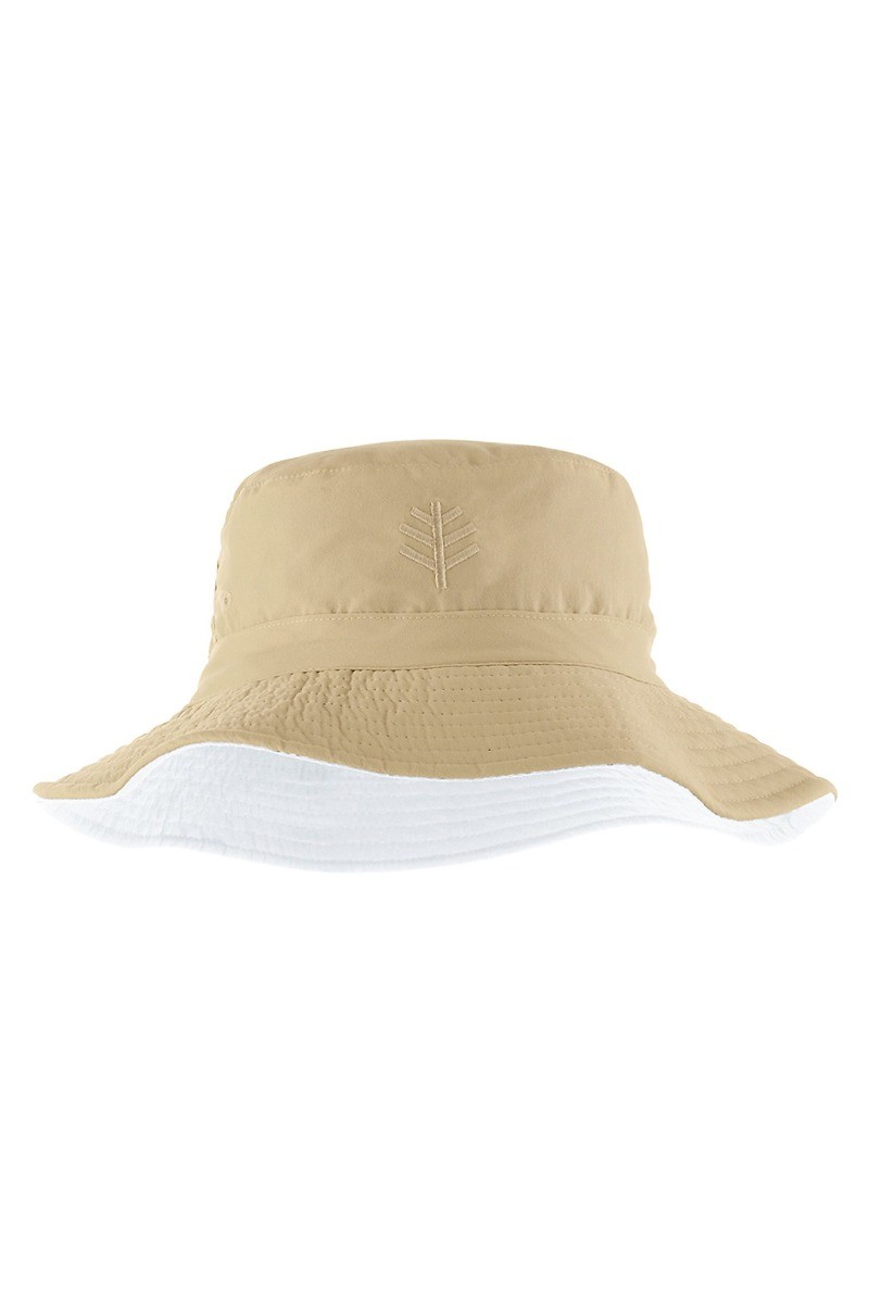 Coolibar - Omkeerbare UV Bucket Hoed voor kinderen - Landon - Beige/Wit