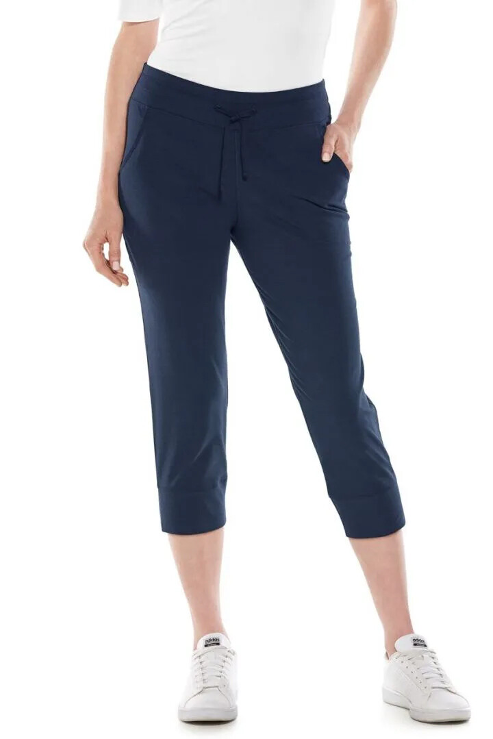 Coolibar - UV Weekend Crop Joggingsbroek voor dames - Maho - Effen - Navy