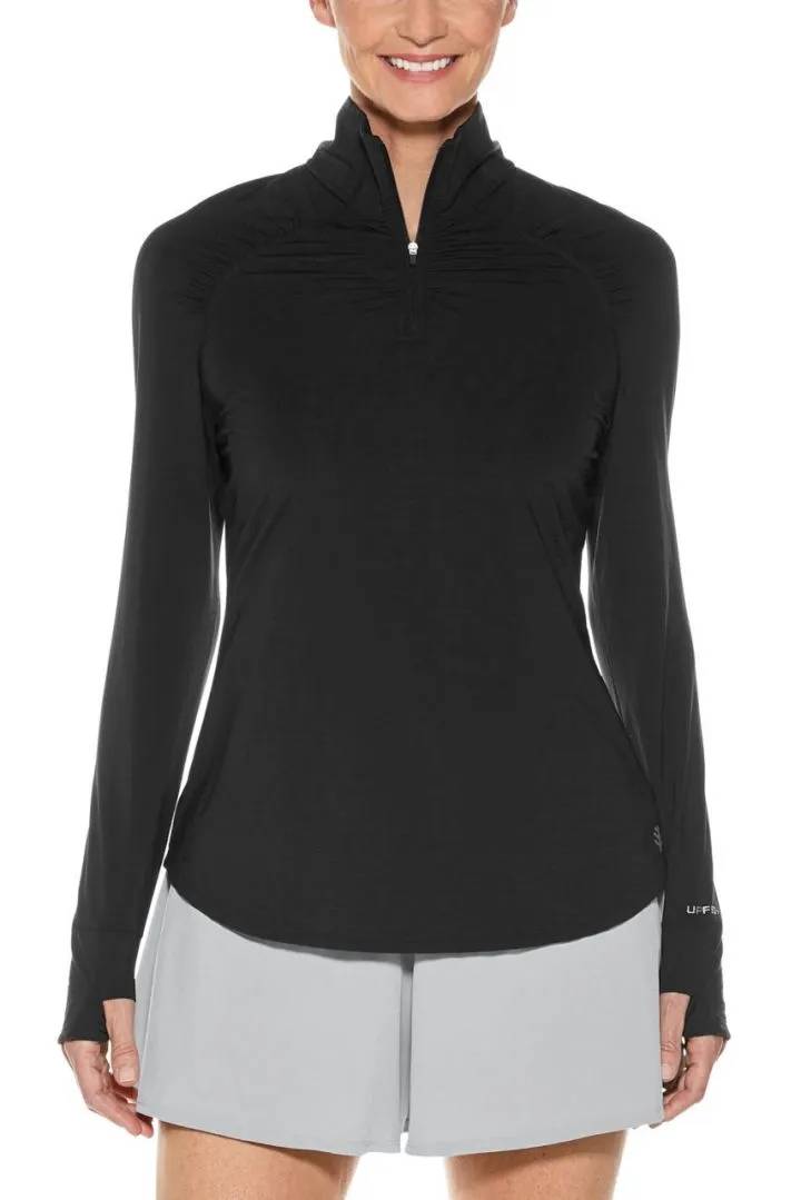Coolibar - UV-vest met kwart-ritssluiting voor dames - Arabella - Diamanten jacquard - Zwart