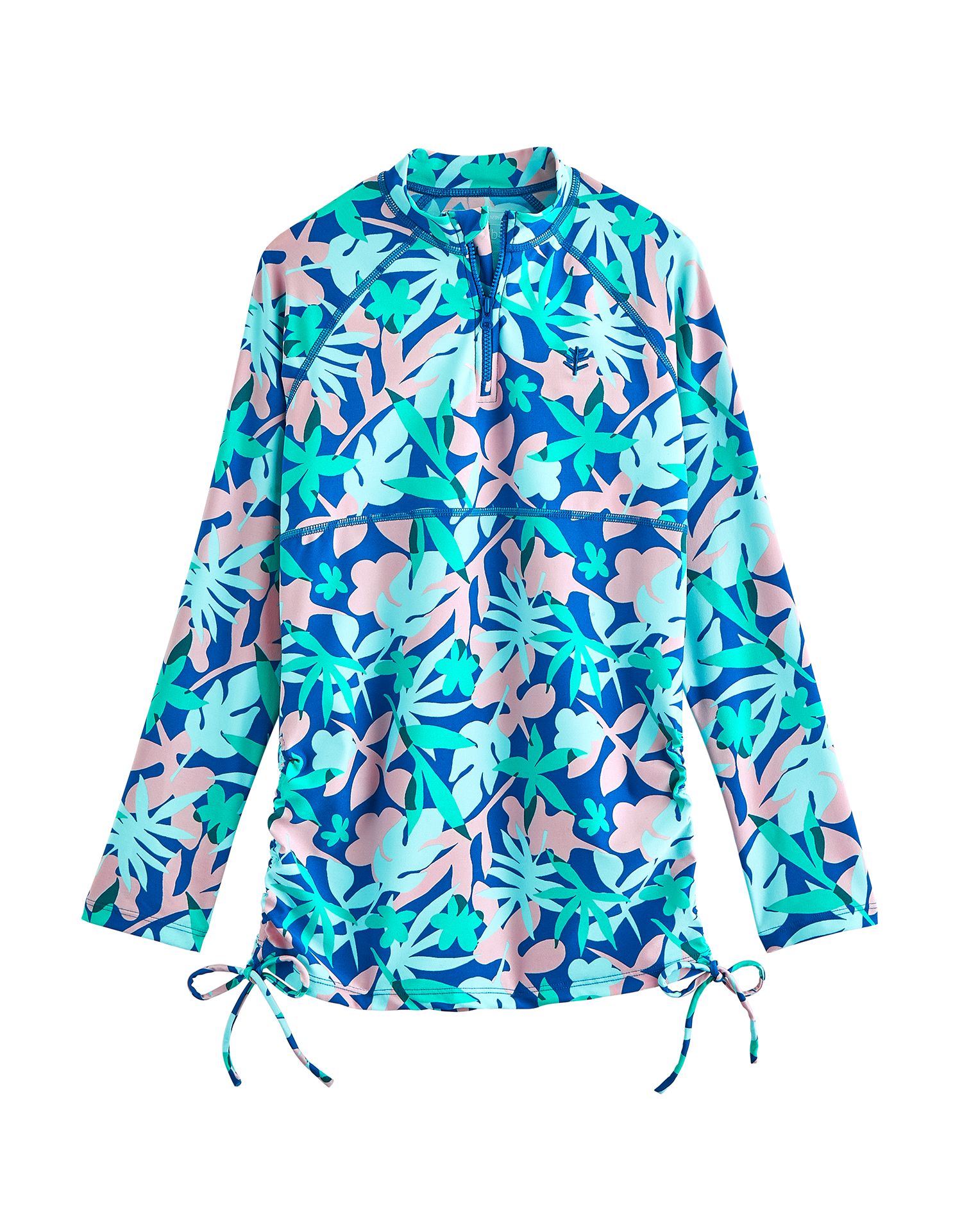 Coolibar - UV Zwemshirt voor meisjes - Longsleeve - Lawai Ruche - Marlijn Blauw/Bloemen