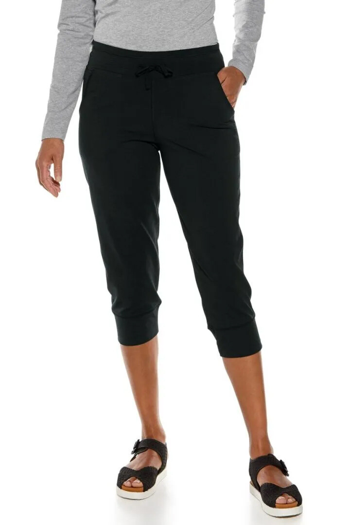 Coolibar - UV Weekend Crop Joggingsbroek voor dames - Maho - Effen - Zwart