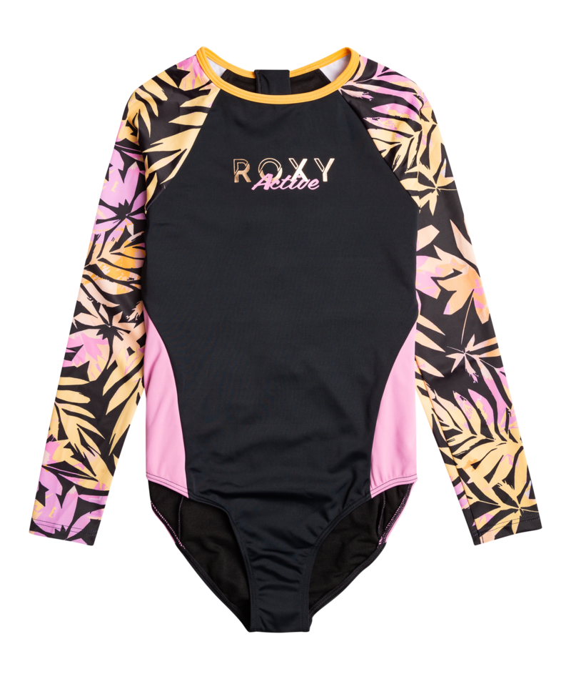 Roxy - Zwempak voor meisjes - Active Joy - Lange mouw - Anthracite Zebra Jungle Girl