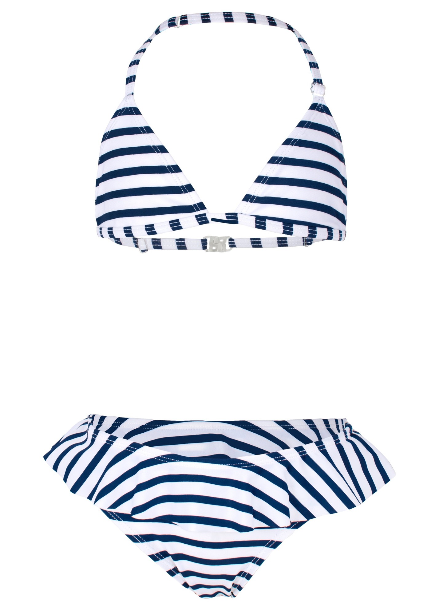 JUJA - Bikini voor meisjes - Stripy Ruches - Wit/Blauw