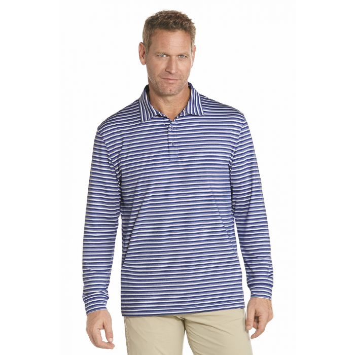 Coolibar - UV golf Polo lange mouwen - Blauw strepen