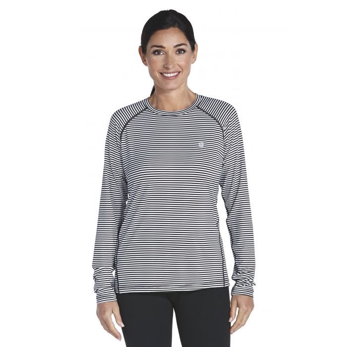 Coolibar - UV-sport longsleeve shirt dames - zwart / wit gestreept
