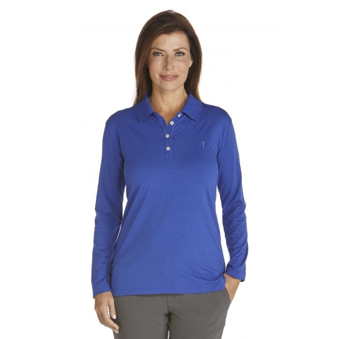 Coolibar - UV Polo longsleeve dames - blauw 