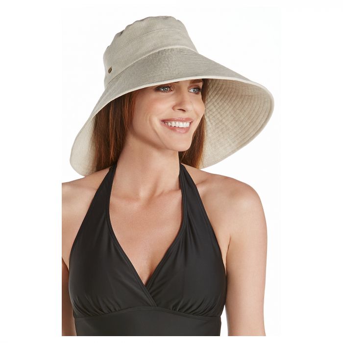 Coolibar - UV-flaphoed voor dames met brede rand - Visgraat naturel