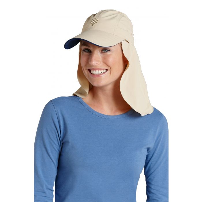 Coolibar - UV unisex zonnepet met flap - Beige