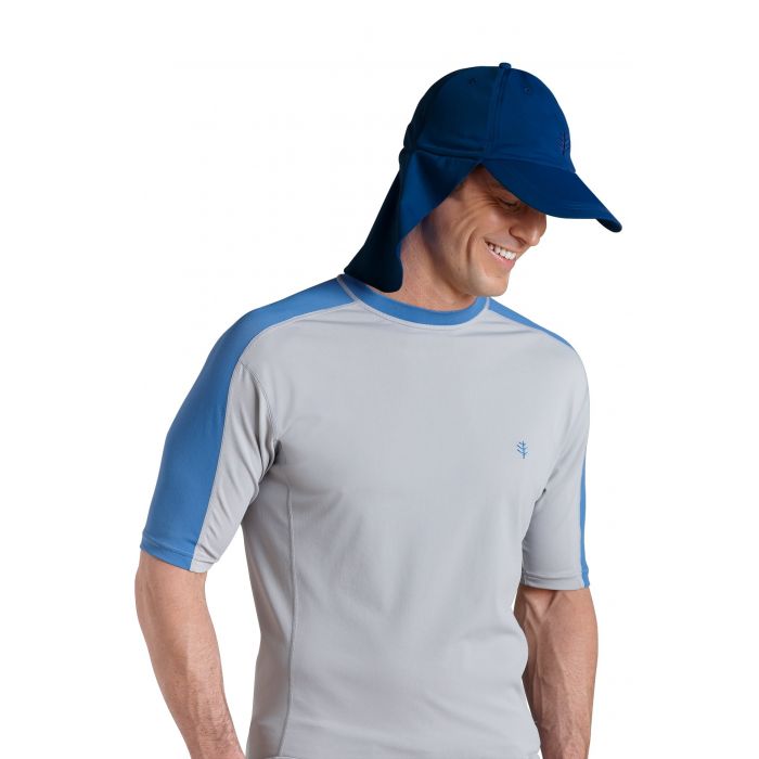 Coolibar - UV unisex zonnepet met flap - Donkerblauw