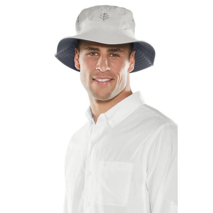 Coolibar - UV Reversible Buckethoed voor volwassenen - Landon - Steen/Carbon