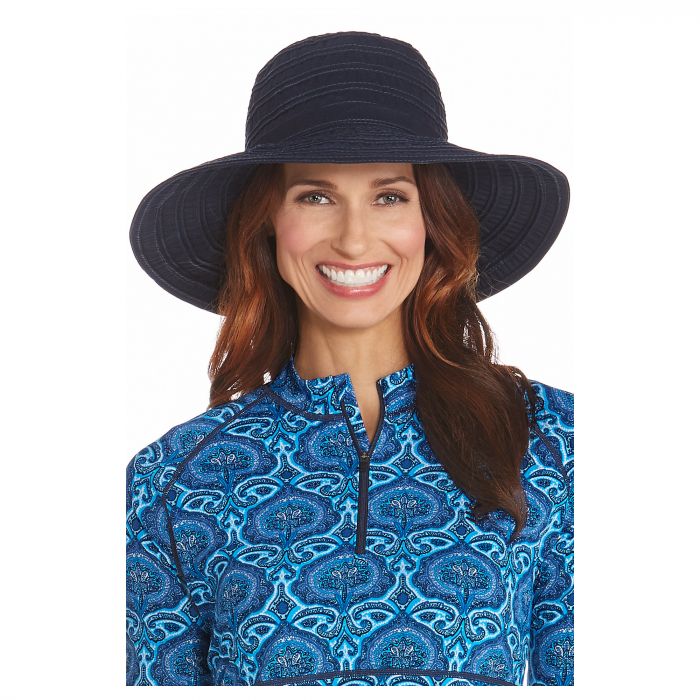 Coolibar - UV-flaphoed voor dames met lint - Navy blauw