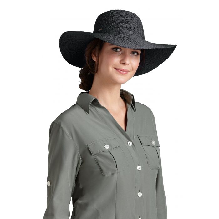 Coolibar - Opvouwbare Dames Brede rand zonnehoed - Zwart