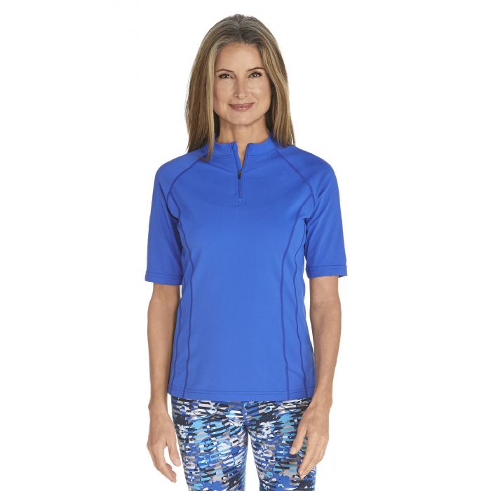 Coolibar - UV-zwemshirt korte mouwen dames - Kobalt blauw
