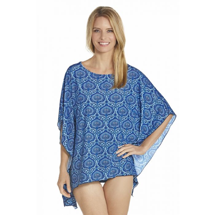 Coolibar - UV strand poncho dames - Blauw