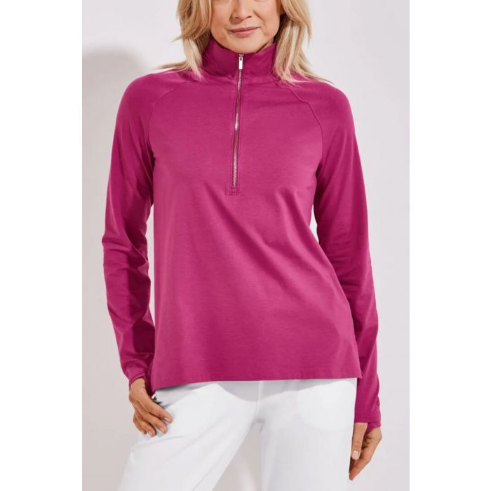 Coolibar - UV-pullover met kwart rits voor dames - Coconut Keys - Effen - Roze