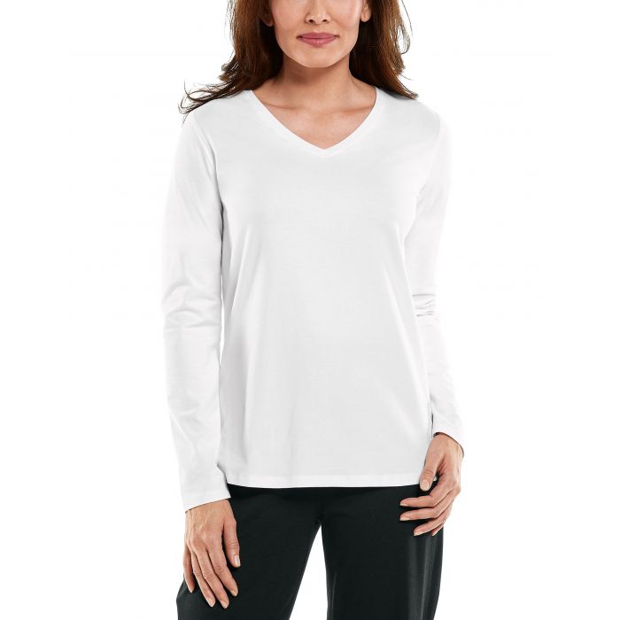 Coolibar - UV Shirt voor dames - V-Hals Longsleeve - Morada - Wit