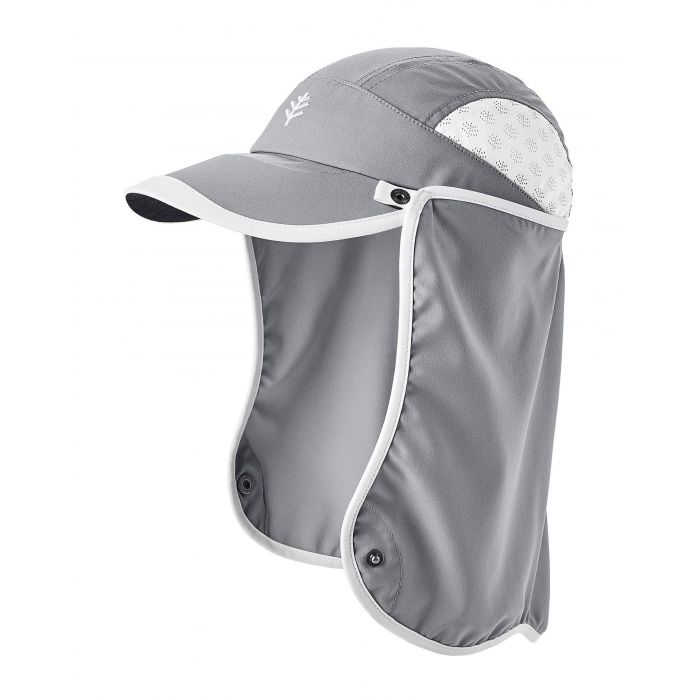 Coolibar - UV Sportcap met nekbescherming voor kinderen - Agility - Staalgrijs/Wit