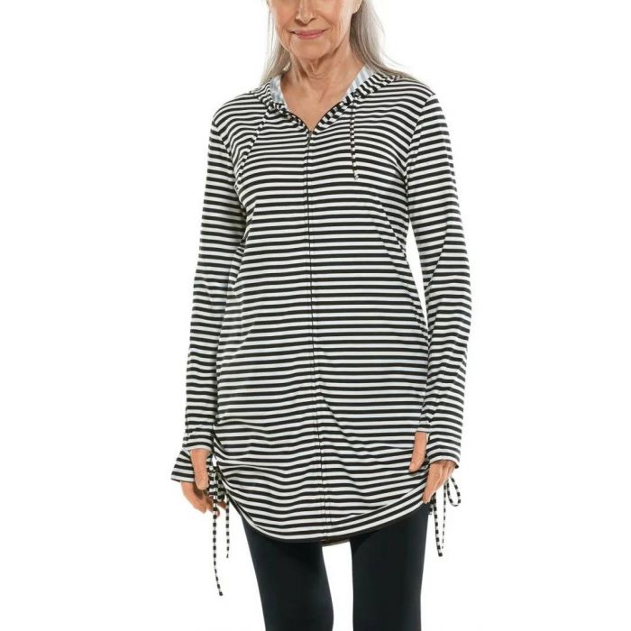 Coolibar - UV Cover-Up Zwemvest voor dames - Wailea - Gestreept - Zwart/Wit