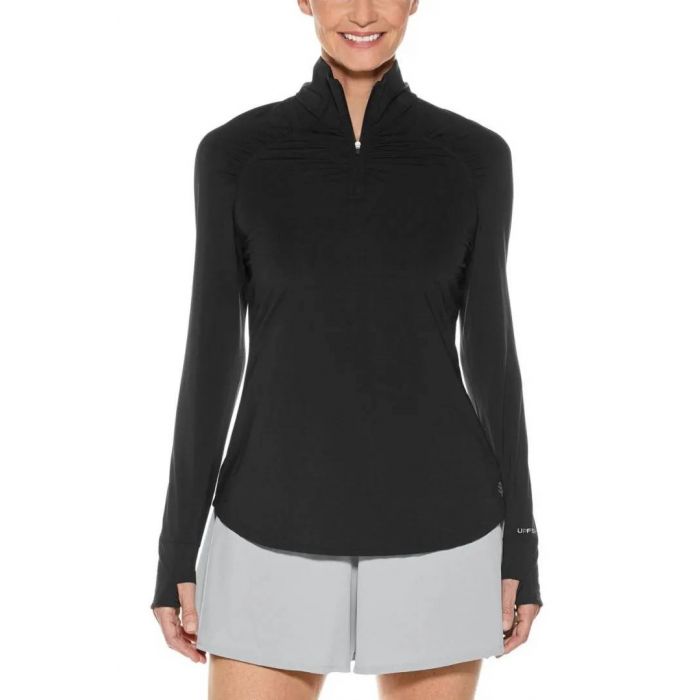 Coolibar - UV-vest met kwart-ritssluiting voor dames - Arabella - Diamanten jacquard - Zwart