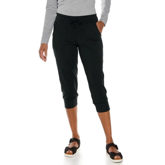 Coolibar - UV Weekend Crop Joggingsbroek voor dames - Maho - Effen - Zwart