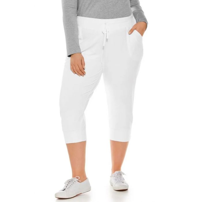 Coolibar - UV Weekend Crop Joggingsbroek voor dames - Maho - Effen - Wit 