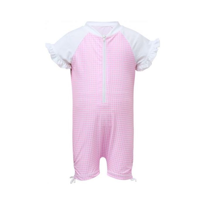 Snapper Rock - UV-pakje met korte mouwen - Roze Gingham - Roze/Wit