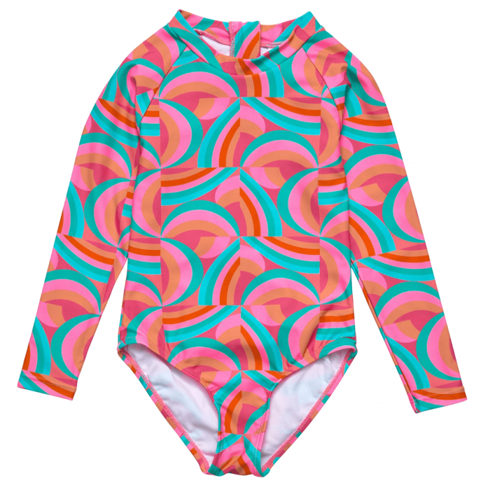 Snapper Rock - UV-badpak voor meisjes - Lange mouw - UPF50+ - Geo Melon - Rood
