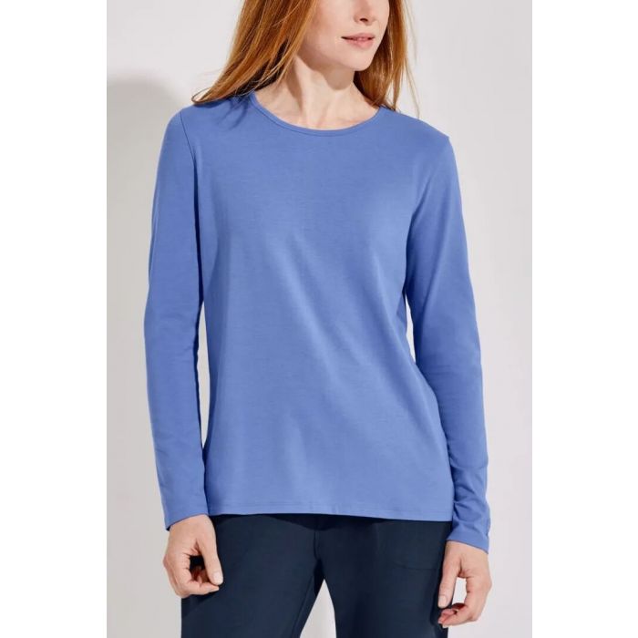 Coolibar - UV Everyday Shirt voor dames - Lange mouw - Morada - Effen - Aura Blauw