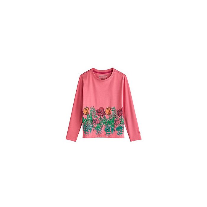 Coolibar - UV-shirt voor meisjes - Roze met opdruk bloementuin