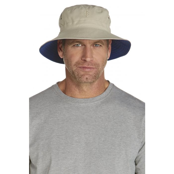 Coolibar - UV omkeerbare hoed voor heren - Beige / Donkerblauw