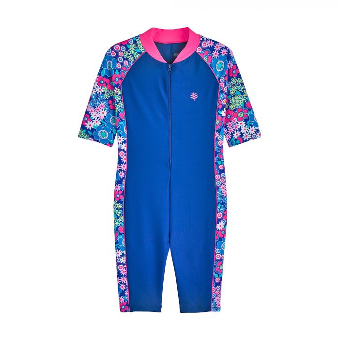Coolibar - UV-zwempakje voor kinderen - blauw met bloemen