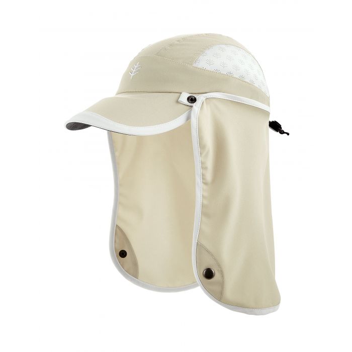 Coolibar - UV Sportcap met nekbescherming voor kinderen - Agility - Steen/Wit