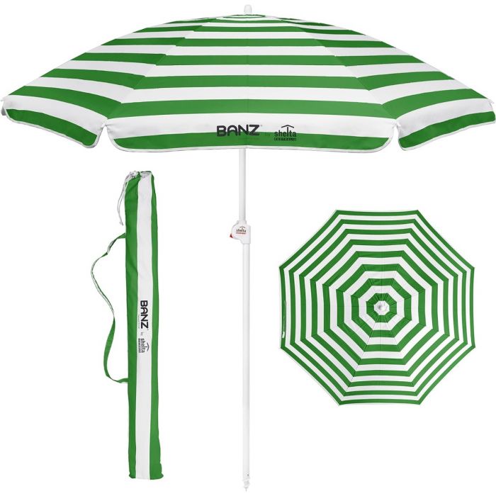 Banz - UV Strand parasol - 165/200cm x 180cm - Groen/Wit gestreept