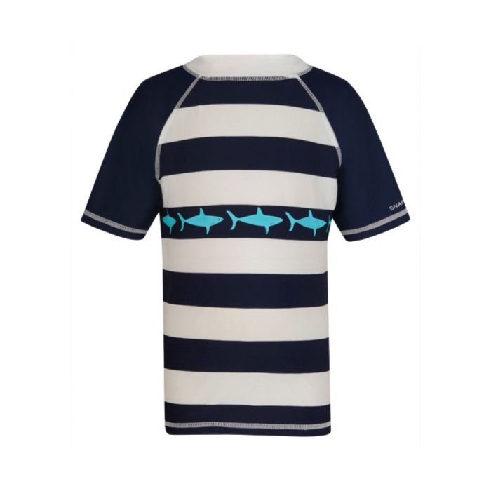 Snapper Rock - UV zwemshirt - Donkerblauw/ wit gestreept met haaien