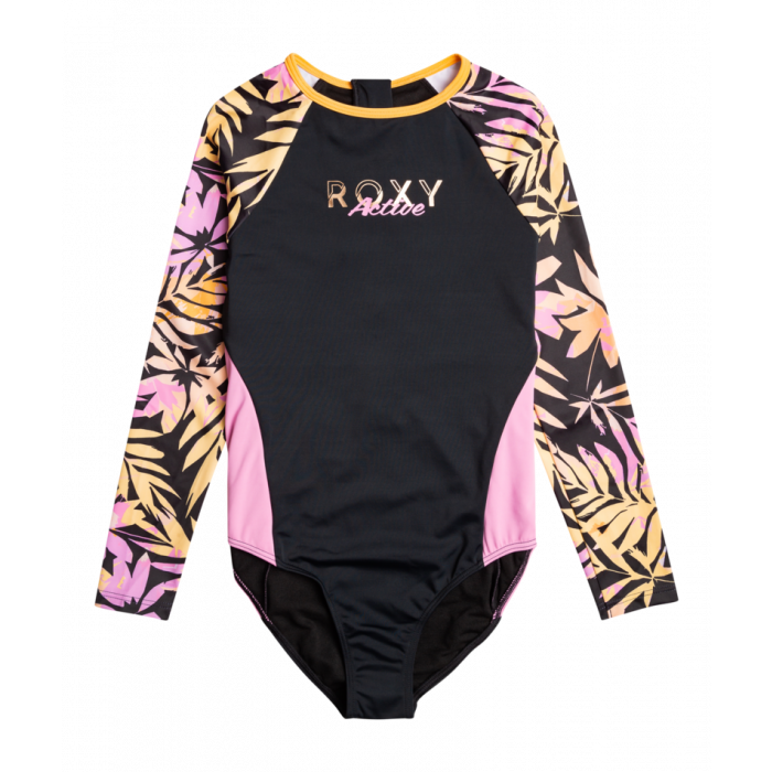 Roxy - Zwempak voor meisjes - Active Joy - Lange mouw - Anthracite Zebra Jungle Girl