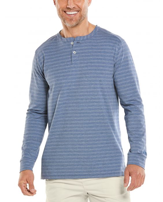 Coolibar - UV Shirt voor heren - Longsleeve - Mojave Henley - Pacifisch Blauw