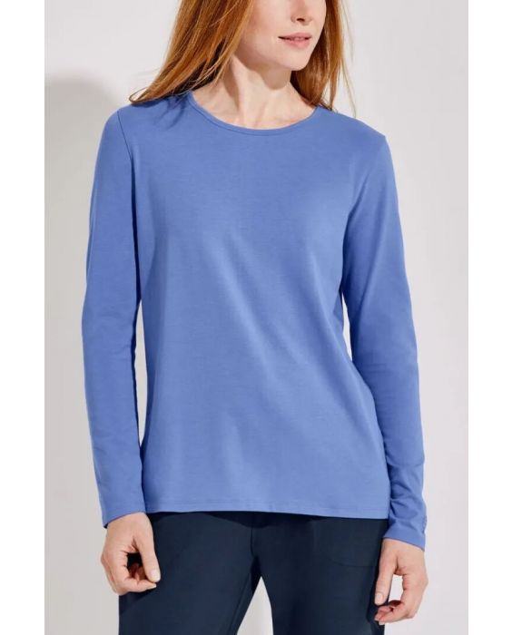 Coolibar - UV Everyday Shirt voor dames - Lange mouw - Morada - Effen - Aura Blauw