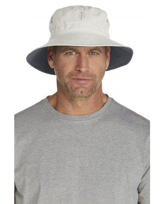Coolibar - UV omkeerbare hoed voor heren - Lichtbeige / Grijs