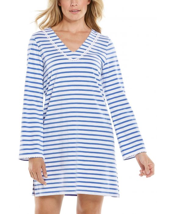 Coolibar - UV-werende strandjurk voor dames - Samoa Cover-Up - Blauw/Wit