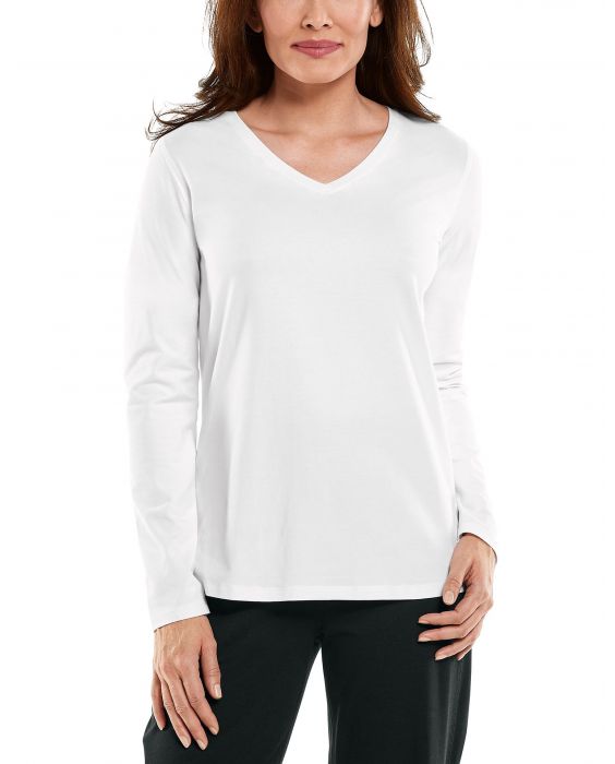 Coolibar - UV Shirt voor dames - V-Hals Longsleeve - Morada - Wit