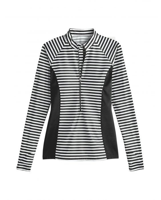 Coolibar - UV Zwemshirt voor dames - Escalante Zip - Zwart/Wit