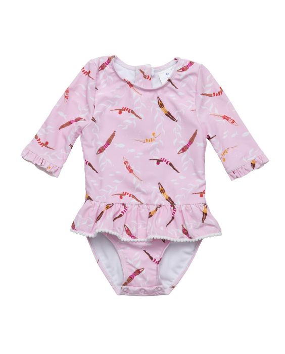 Snapper Rock - UV Zwempak voor baby's en meisjes - Lange mouw - Diving Diva - Roze
