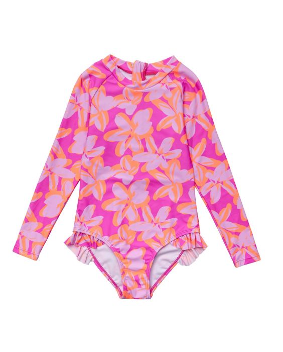 Snapper Rock - UV Zwempak voor meisjes - Lange mouw - Hibiscus Hype - Roze