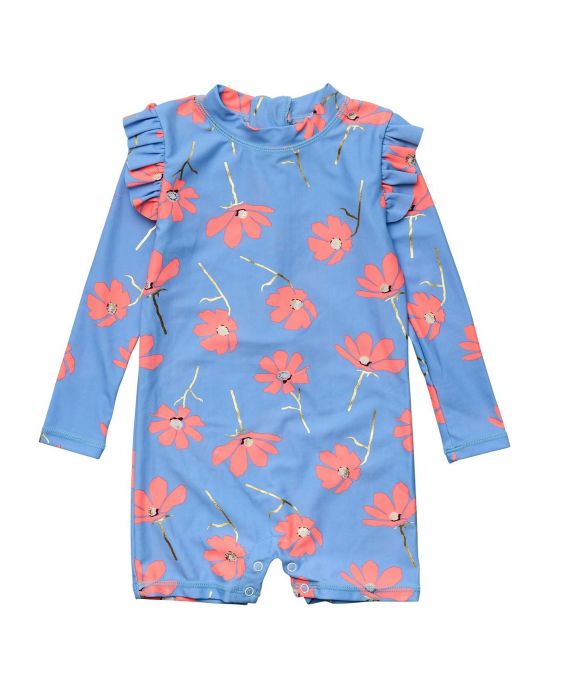 Snapper Rock - UV Zwempak voor baby's - Lange mouw - Beach Bloom - Blauw/Roze