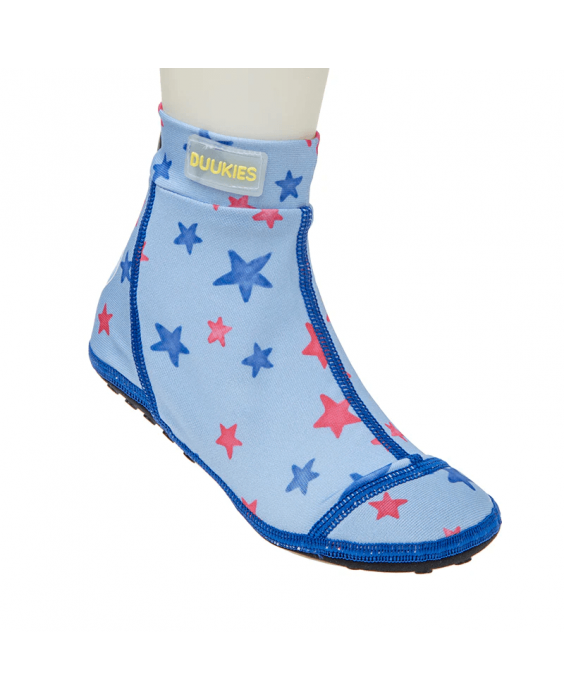 Duukies - UV-Strandsokken voor jongens - Blue Red Stars - Lichtblauw