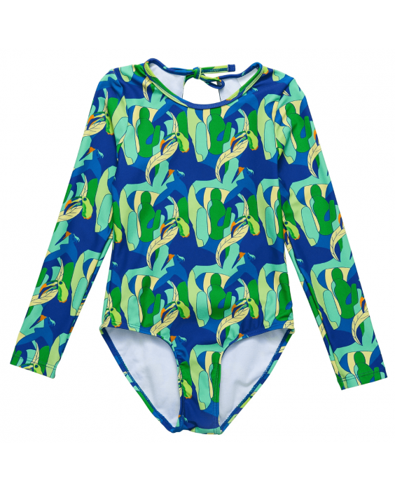 Snapper Rock - UV-badpak voor meisjes - Lange mouw - UPF50+ - Toucan Jungle - Groen/Blauw
