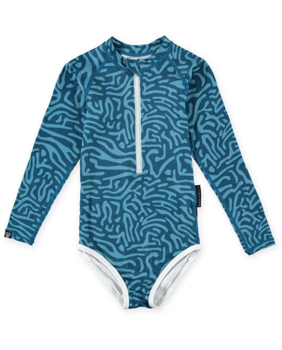 Beach & Bandits - UV-zwempak voor meisjes - Lange mouw - UPF50+ - Deep Ocean - Plastic Soup Foundation - Blauw