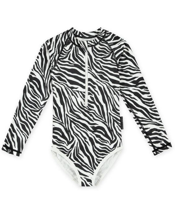 Beach & Bandits - UV-zwempak voor meisjes - Lange mouw - UPF50+ - Zebra Fish - Zwart/Wit