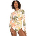 Roxy - Badpak voor dames - Onesie met lange mouw - Bright White Subtly Salty Flat - Wit