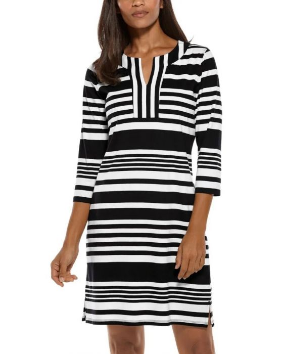 Coolibar - UV-tuniekjurk voor dames - Oceanside - Gestreept - Zwart/Wit